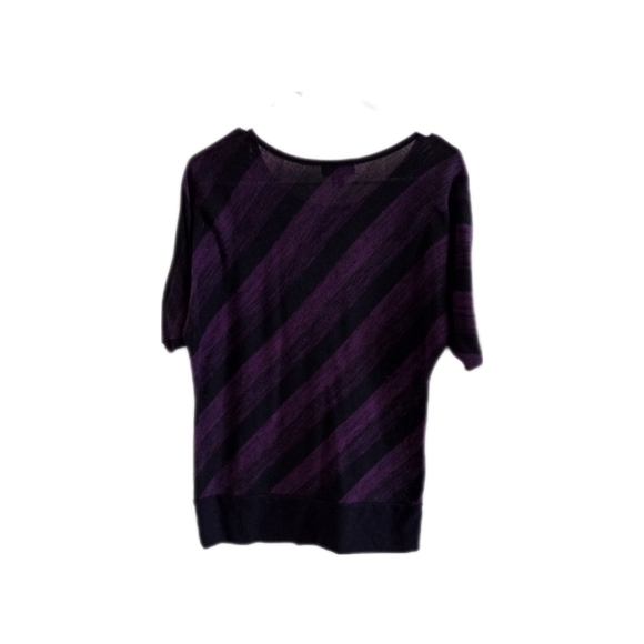 A B Studio Purple and Black Stripes short sleeve light sweater top. Size Medium - Picture 1 of 3